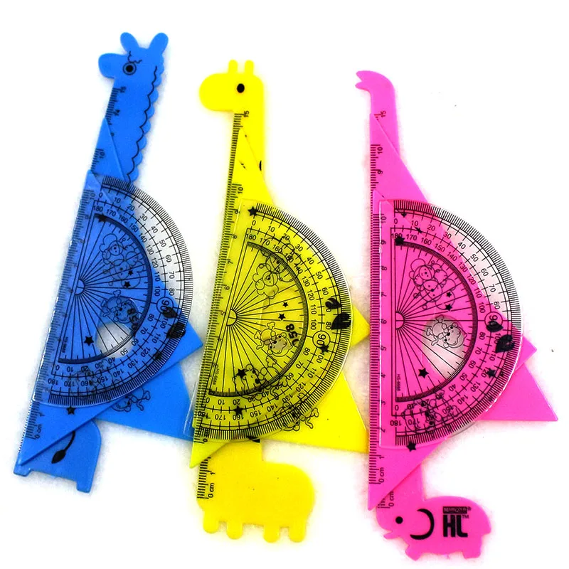 

Elegant 1 set of cute cartoon giraffe animal students set ruler ruler creative protractor multi-function ruler school supplies