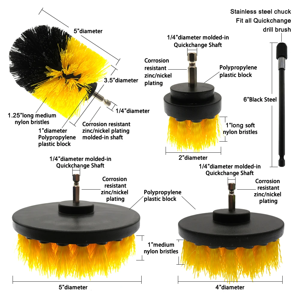 18 шт. Набор щеток для дрели, щетка для скруббера, губки для чистки и скраба для всех целей для автомобильного дивана, кухни, ванной комнаты и т. д