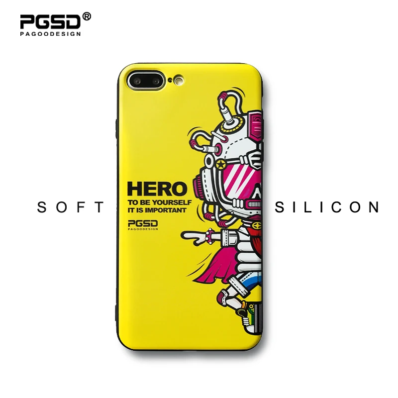 

PGSD Original Personality FashCute Cartoon Astronaut Relief Soft TPU Painted Phone Back Cover for iPhone 6s 7 8Plus yellow Cases
