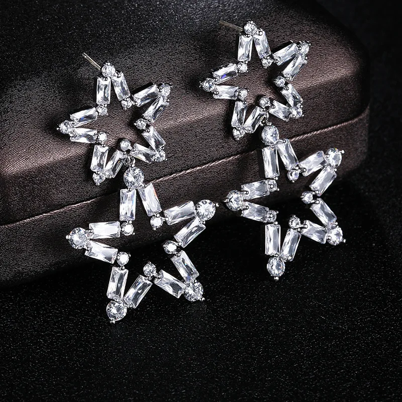Women Star Earrings Fine Jewelry Accessories Pentagram Fashion Drop Jewellery Pendientes Korean Dangling Earring | Украшения и