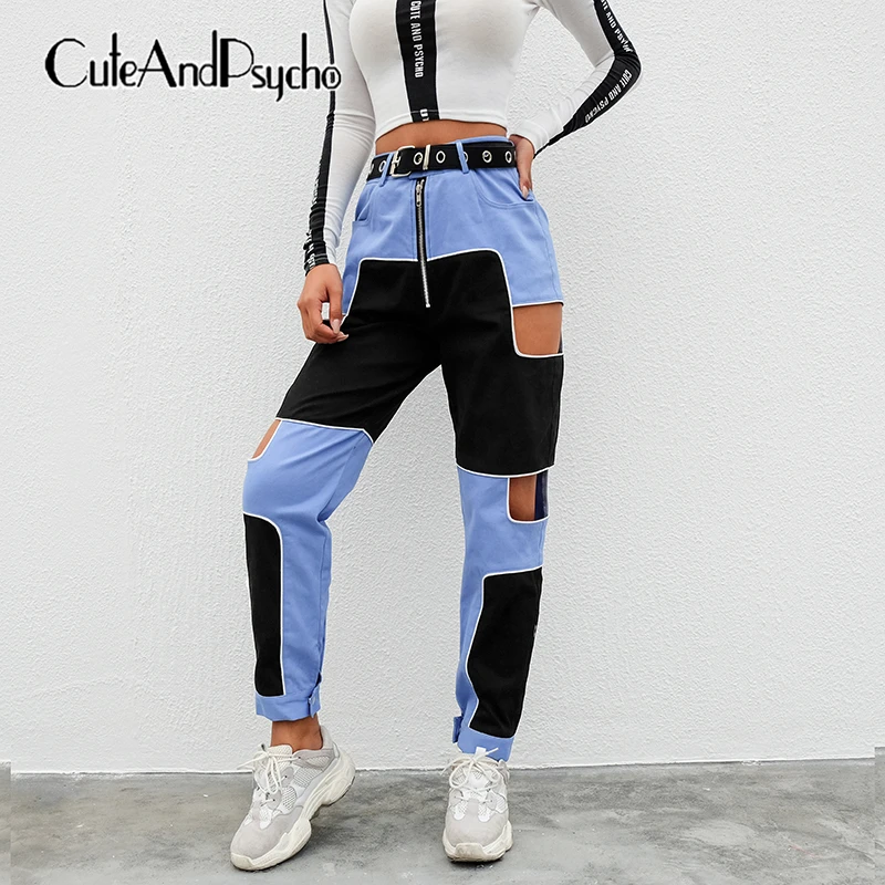 

Hip Hop Cargo High Waist Pants Women Hollow Out Trousers Ladies Joggers Patchwork Pants Capris Streetwear Summer cuteandpsycho