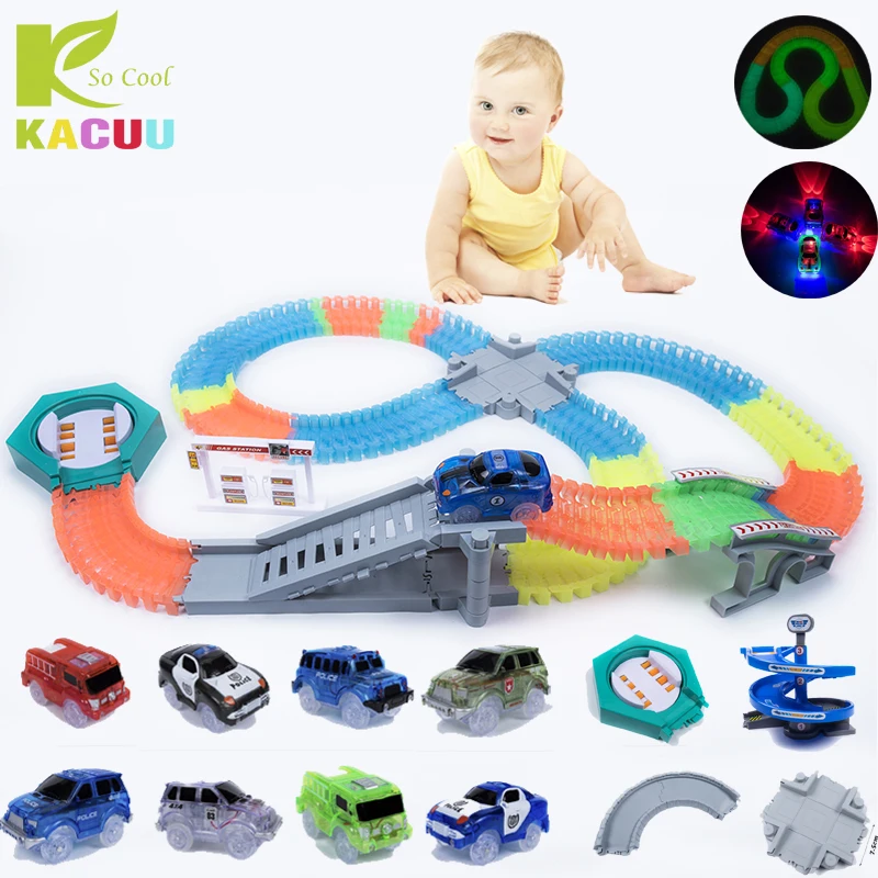 Magical track Glow in the dark DIY Universal Accessories Ramp Turn Road Bridge Crossroads Glowing Race Track Gifts for children