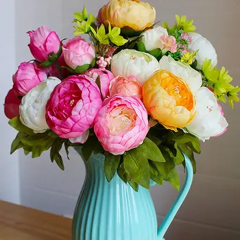 

Silk Wreath Flower European Style 1 Bouquet 7Heads Artificial Flowers Vivid Peony Fake Leaf Wedding Home Party Decoration Floers
