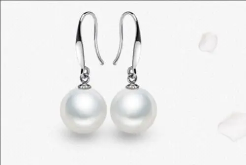 

Hot sell Noble- hot sell new - free shipping 13378 PAIR of South sea genuine white perfect round pearl earring huge
