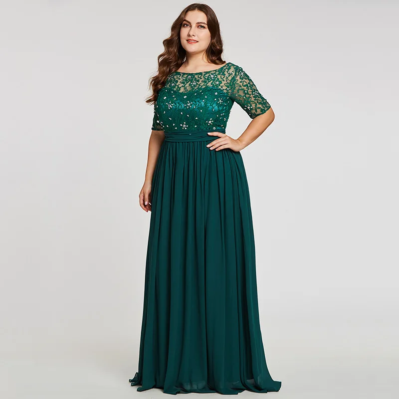 Tanpell fashion plus вечерние платья охотник совок линии длиной до пола платье шифон с половиной рукавов кружева бисером длинное вечернее платье