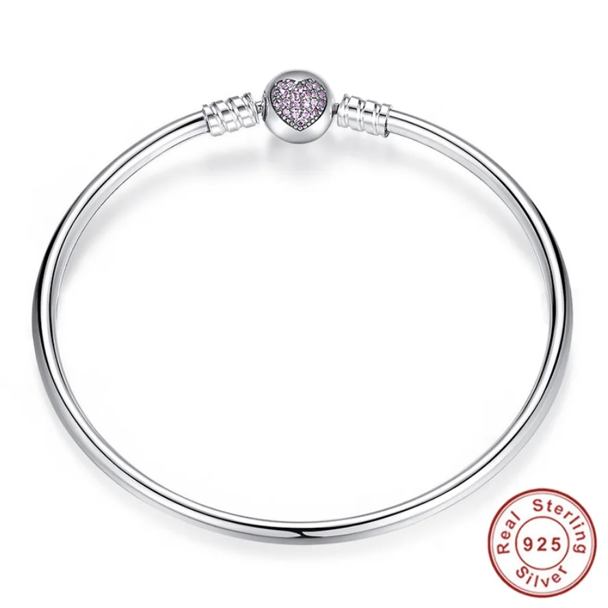 

925 Sterling Silver Snake Chain Heart Bangle & Bracelet Luxury Jewelry for Women Bangle Silver Charm Bangle 17-21CM