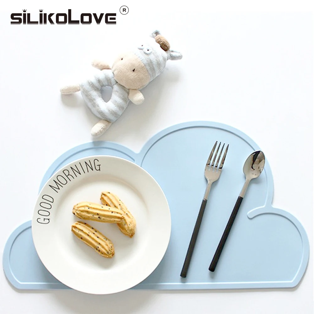 

SILIKOLOVE Cute Silicone Placemat FDA Mat Baby Kids Cloud Shaped Plate Mat Table Mat BPA Free Waterproof Set Home Kitchen Pads
