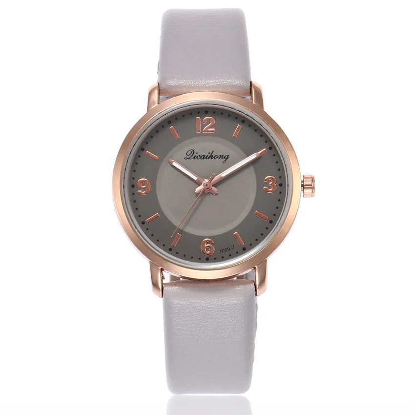 Новые женские часы с браслетом часы женские модный кожаный браслет Аналоговые кварцевые круглые наручные часы Часы relogio feminino - Цвет: Серый