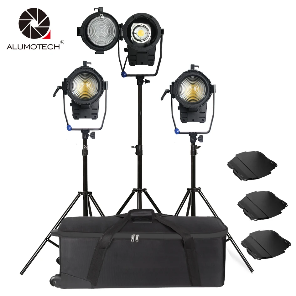 US $1.560.00 ALUMOTECH Fresnel Spot LED Light 100WX3StandX3Case Kit For Camera Video Studio Photography Supporting Equipment