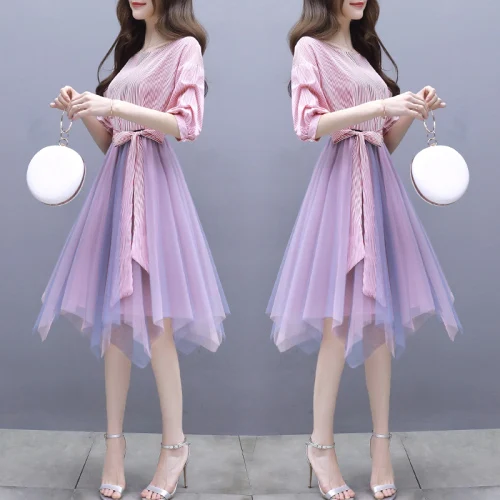 

Striped 2 Piece Set Women Lantern Sleeve Dress Women Women's Dresses Vestido De Festa Conjunto Feminino Women's Costumes