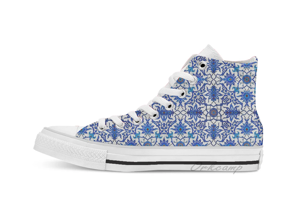 

Art Nouveau Chinese Tile Blue and White High Top Canvas flat Casual Custom Design shoes Drop Shipping