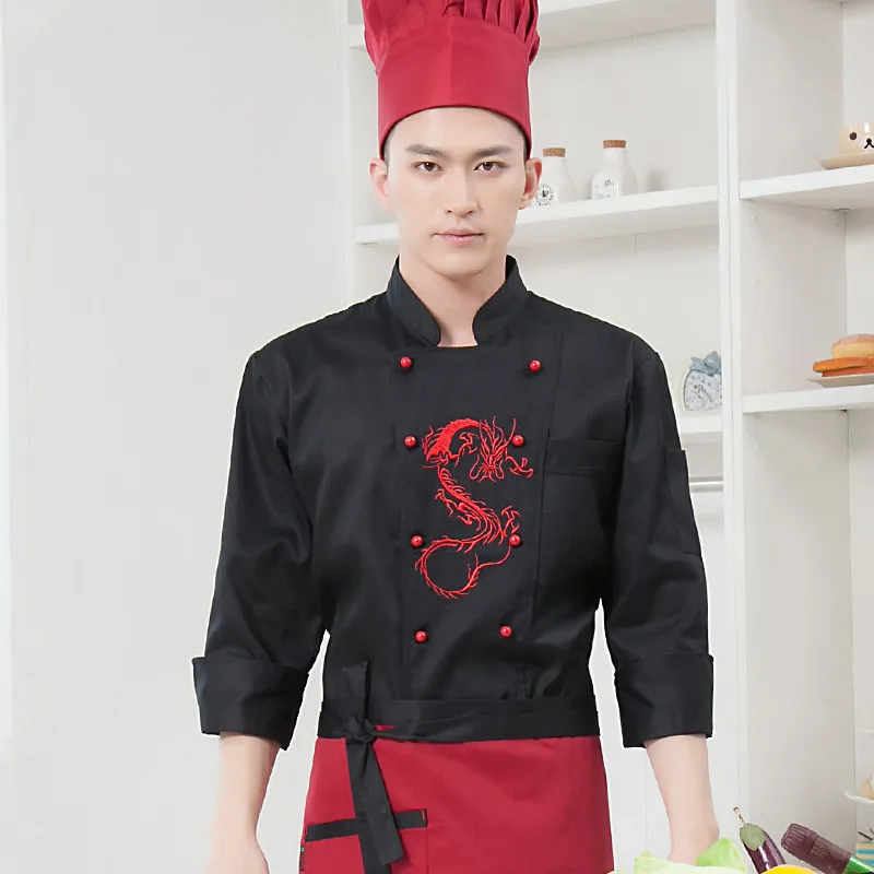 

Chinese style long-sleeved Chef service Embroidered dragon Hotel working wear Restaurant work clothes Tooling uniform cook Tops