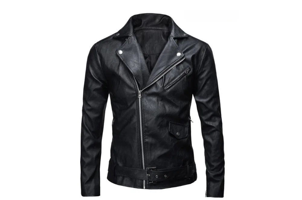 Мужская куртка из искусственной кожи в европейском и американском стиле; Цвет черный, белый; 2XL; 2XL; сезон весна-зима; Модная тонкая кожаная куртка в байкерском стиле