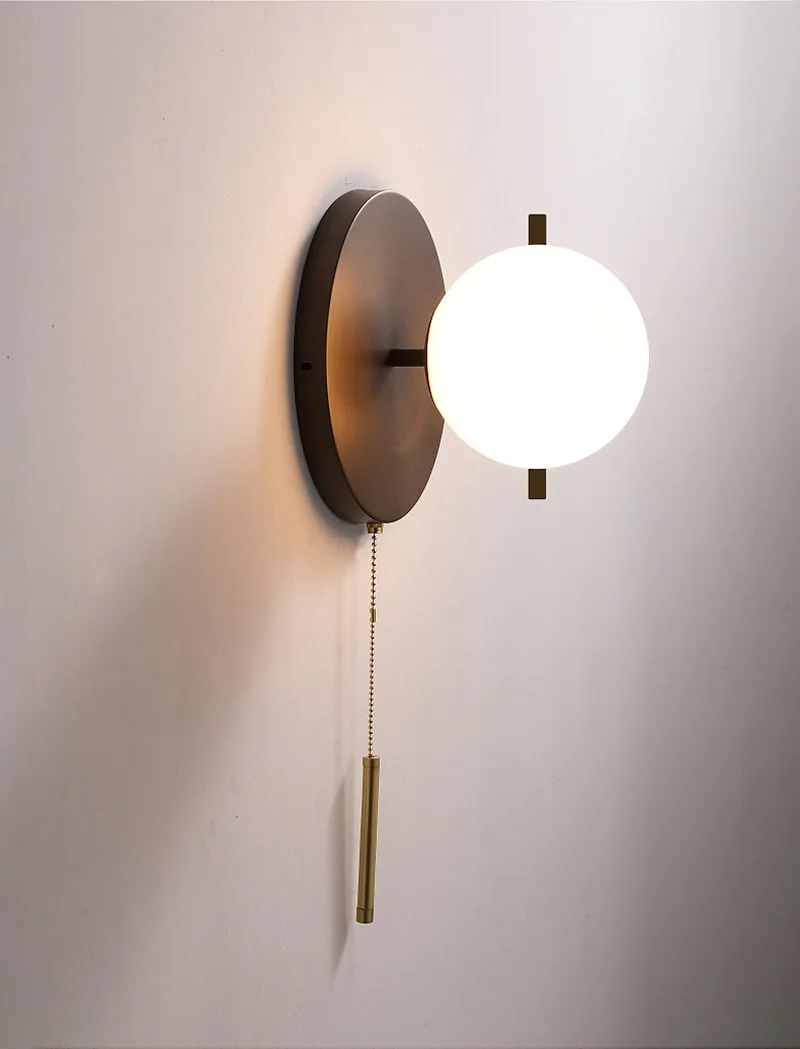 Nordic Modern Luxury LED Wall Lamp Minimalist Glass Ball Lampshade Copper Wall Sconces Lights Bedside Lamp For Bedroom Living Room Aisle (9)