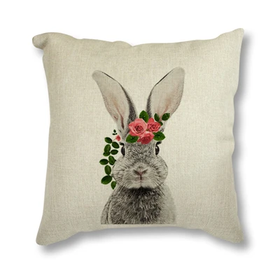 HTB1Wei1X4rvK1RjSszeq6yObFXah Animal Rabbit Deer Flower Crown Nursery Printed Decorative Cushion Cover Pillow Case Nordic Cushion Cover Sofa Car Decoration