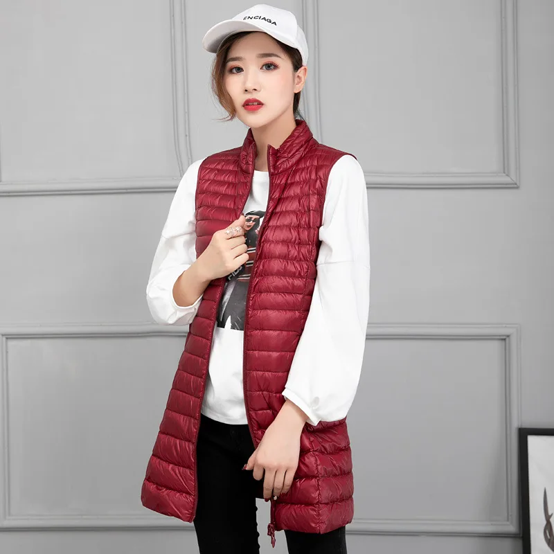 Kopen NewBang Merk Lange Vest Vrouwen Ultra Licht Bodywarmer Winddicht Lichtgewicht Warm Vest Vrouwelijke Down Jas Lange Slanke Mouwloze