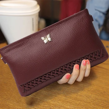

Casual Style Solid Color Purse Genuine Leather Top Leather Zipper Envelope Clutch Bag Wallet Fashion Women Shoulder Bags Gifts