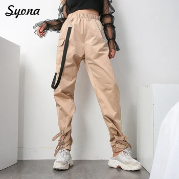 

Military Style Army Cargo Pants Women Jogger Trendy Trousers Tactical Ankle Tie Ribbon Pants Female Loose Khaki Winter Autumn