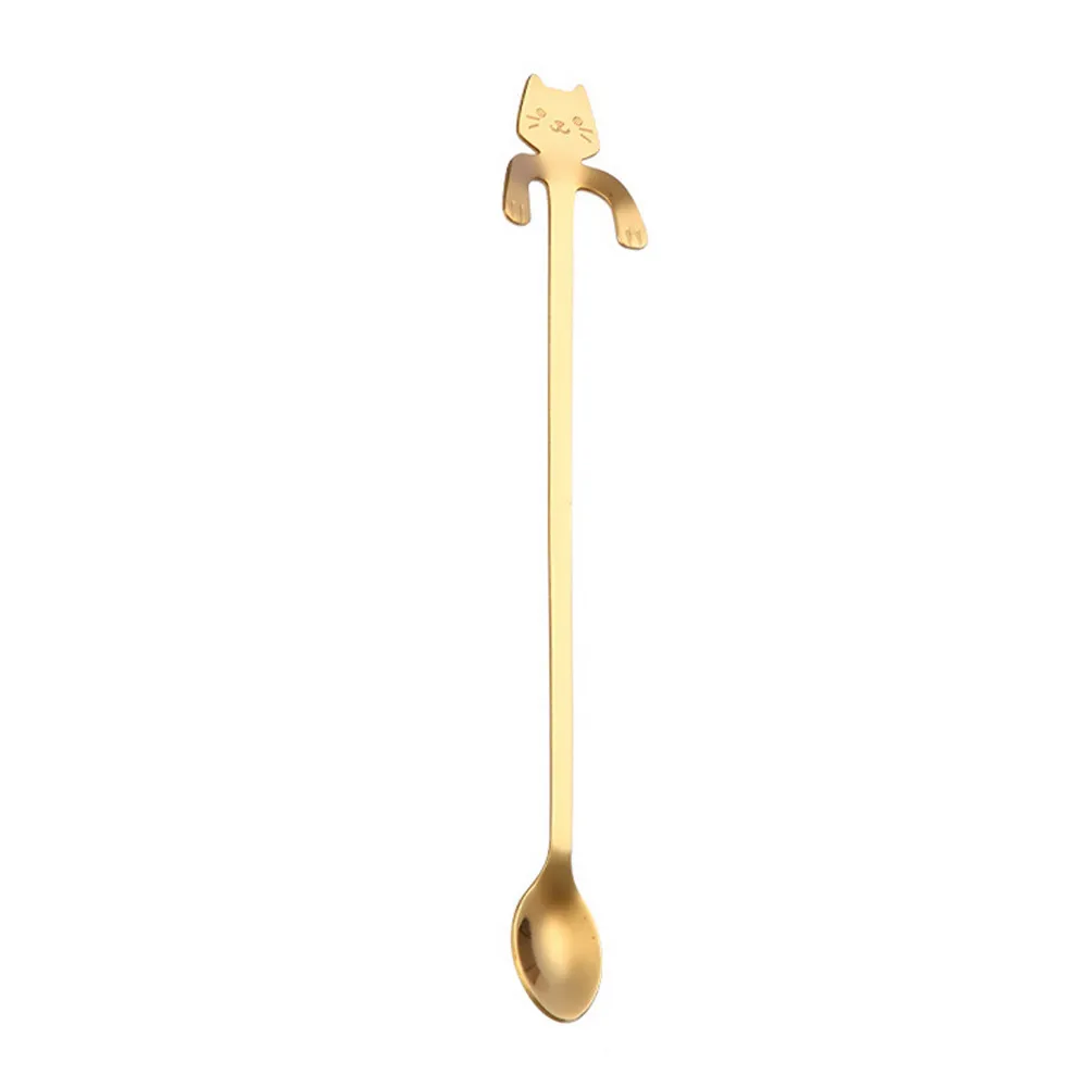 Gold Lengthen Милые Ложки Hellokitty хороший подарок девочка друг креативная красочная милая ложка с фигуркой котика Ручка Кофе Питьевая Посуда Инструменты - Цвет: Gold