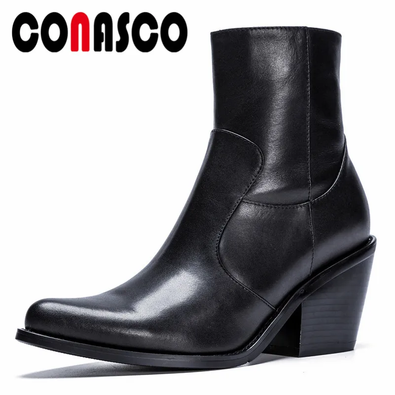 

CONASCO New Women Ankle Boots Pointed Toe Genuine Leather Chelsea Boots Autumn Winter Zipper Quality Casual Office Shoes Woman