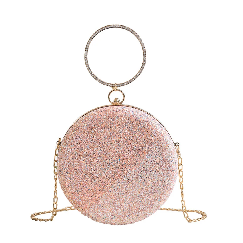 

High Quality Sequin cloth Women Shoulder Bags 2019 Luxury Designer Diamonds Circular Top Handle Women Handbags