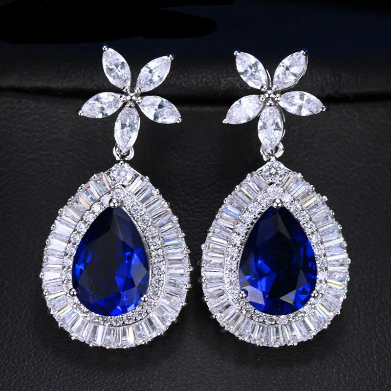

New arrivals drop Earrings for women blue red green & white cz Earrings Handmade fashion jewelry wedding Free drop shipping