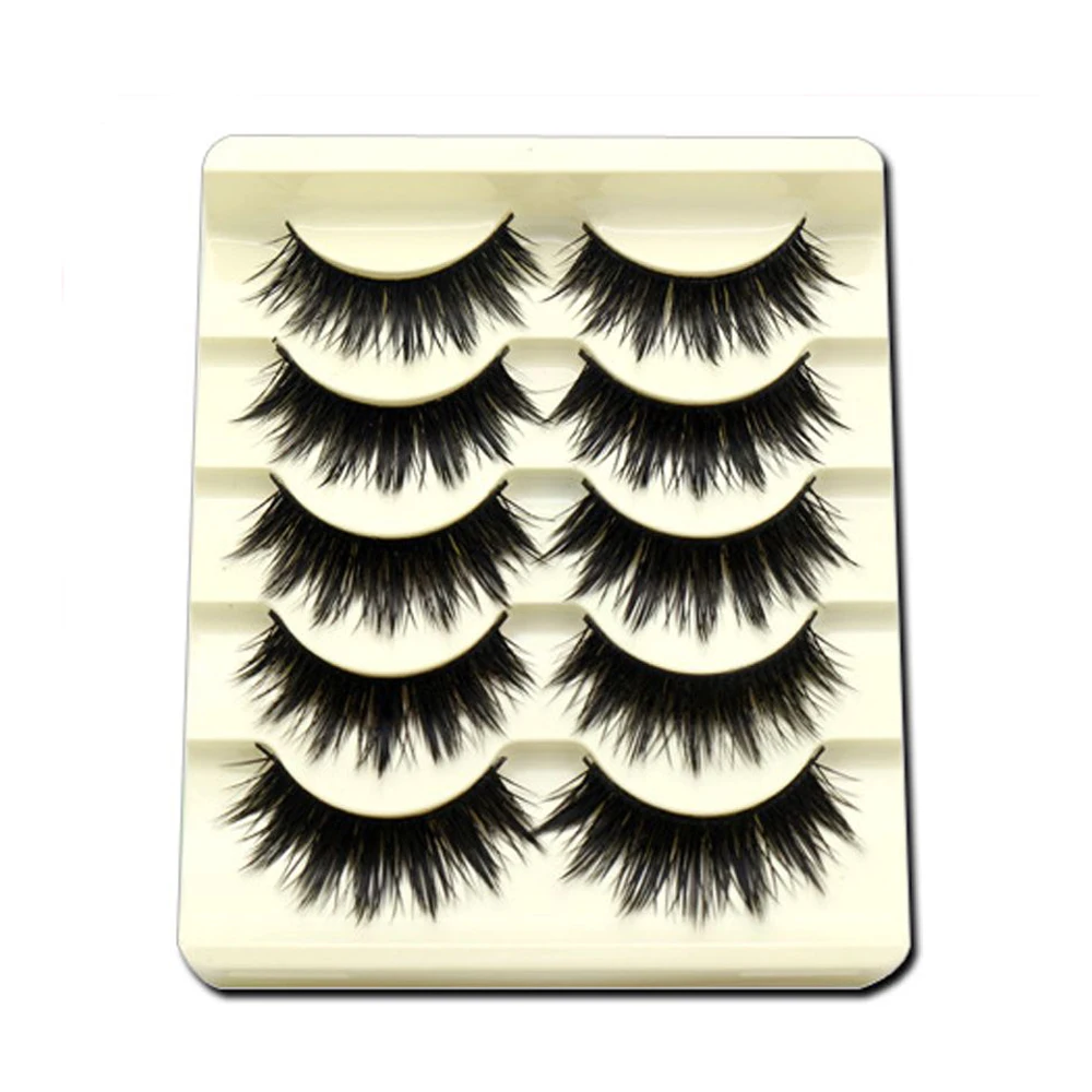 

5Pairs/Set Professinal Black Natural Long Fake Eye Lashes Handmade Thick False Eyelashes Black Makeup Extension Tool