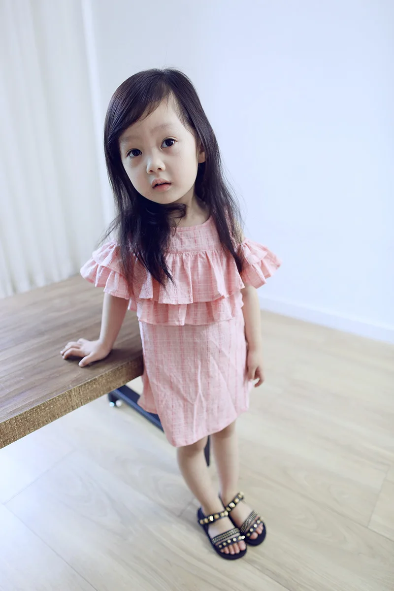 

[Bosudhsou.] #D-6 Summer Girls Dresses Cotton Casual Short Sleeve off shoulder Baby Clothes Girls O-Neck Children Clothing