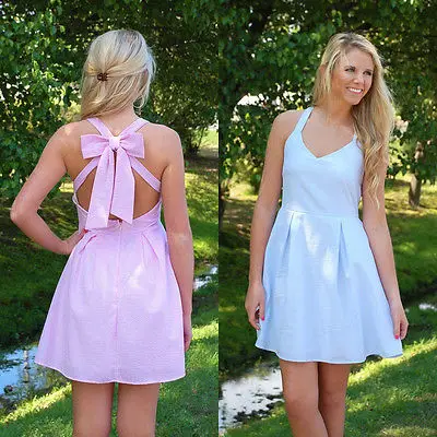  font b Women b font font b Sexy b font Backless Bow Knot Flared Strappy