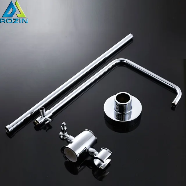 Wall Mounted Brass Chrome Sliding Bar Shower Pipe & Shower Head Holder