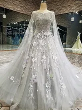 Backlake venda Quente Cinza vestido de Baile Flores Lace Vestido De Noiva A Linha de Apliques de Cristal Fino vestido de Noiva Vestido De Noiva