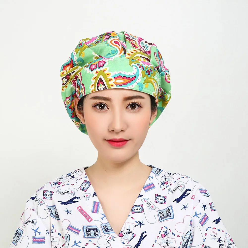 Unisex Hospital Printed Medical Caps 100 Cotton Surgical Caps Bouffant
