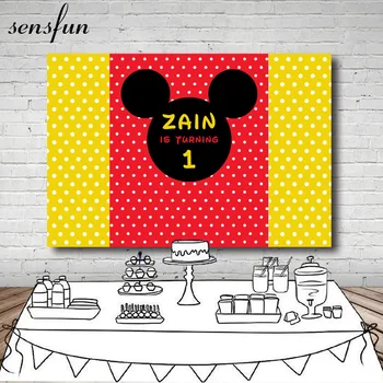 

Sensfun Mickey Photography Backdrop For Kids Red Yellow Polka Dots 1st Birthday Party Backgrounds For Photo Studio