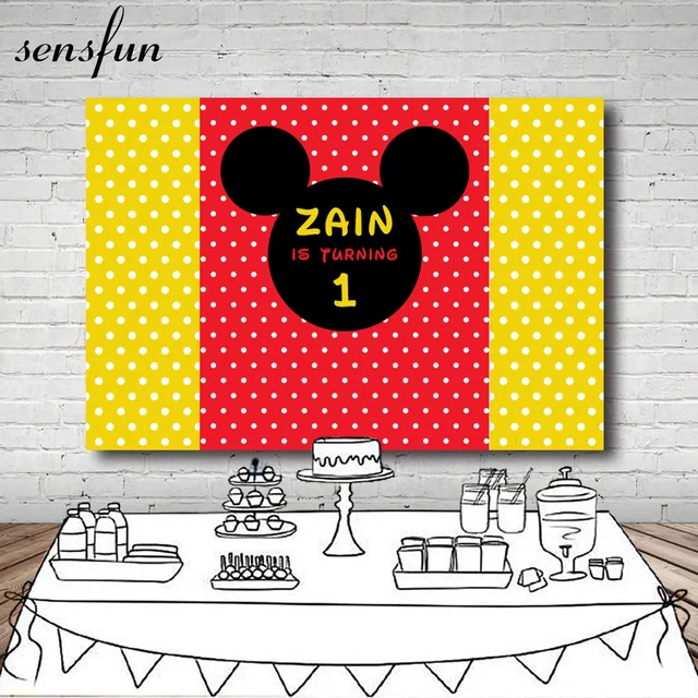 Sensfun Mickey Photography Backdrop For Kids Red Yellow Polka Dots