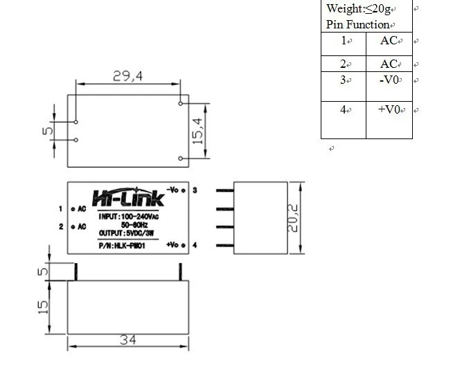 1 шт. HLK-PM01 AC-DC 220V 5V мини модуля питания, интеллигентая(ый) бытовой выключатель питания модуль