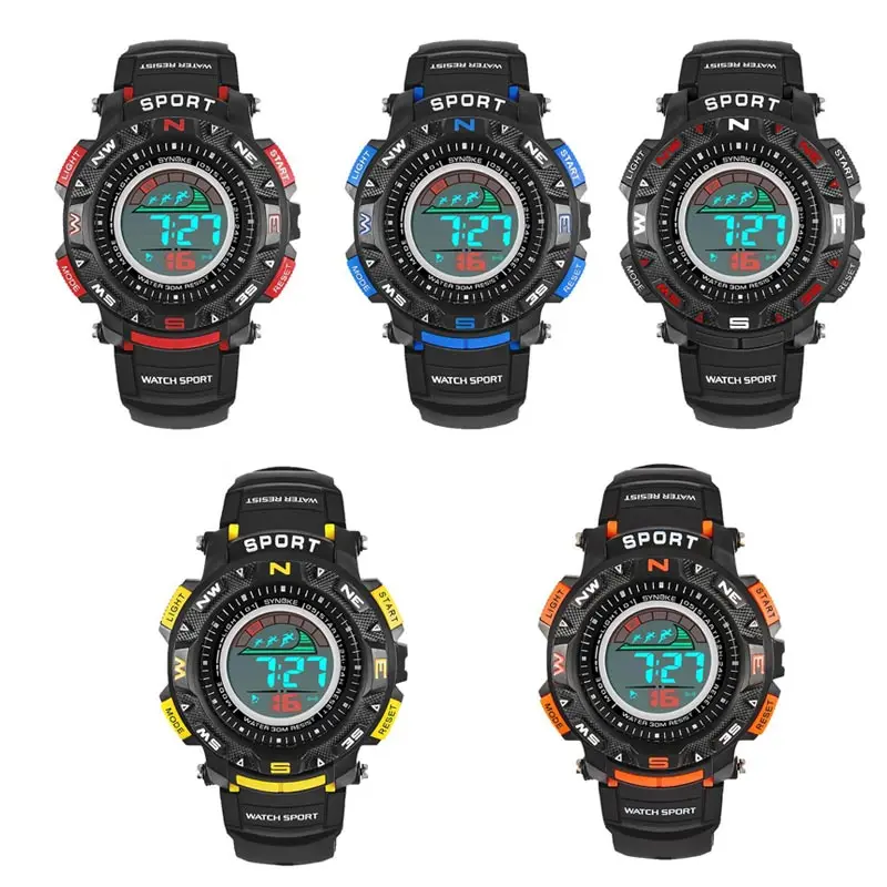

Men LED Digital Sport Watch Luminous Round Dial Alarm Teenagers Wristwatch Electronic Watches LL@17