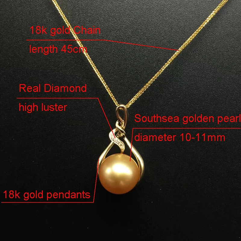 Sinya 18K Gold Real diamond pendant with southsea gold pearl fine necklace choker include au750 gold chains high quality  (30)