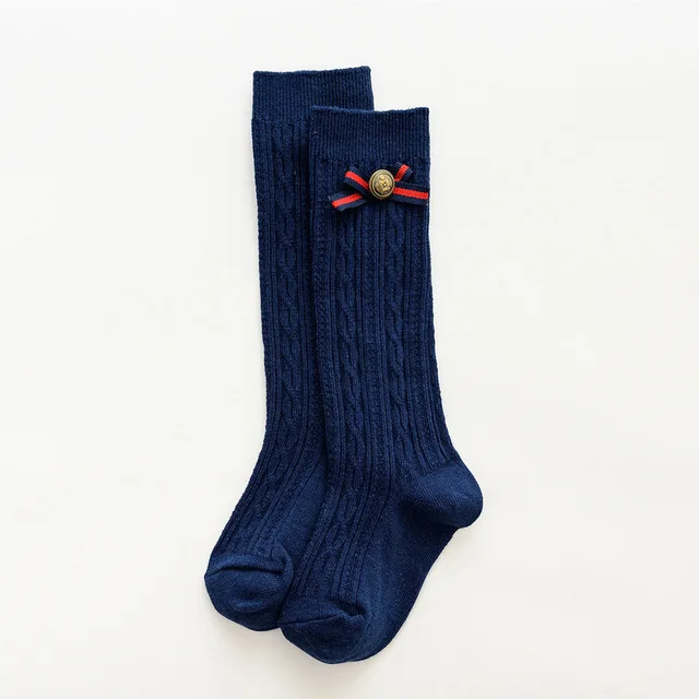Весенне-осенние детские хлопковые носки с вертикальными полосками и бантом, детские носки с двойным переплетением, дышащие гольфы для детей 0-8 лет