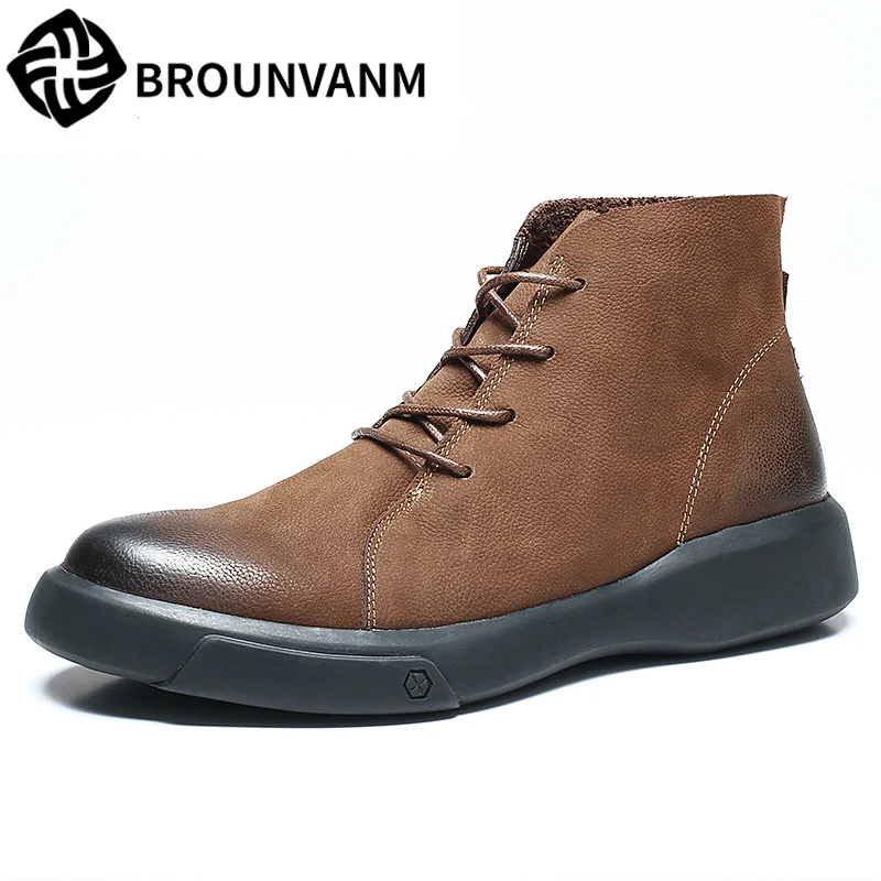 

Men's Martin boots autumn winterGenuine Leather high top shoes short boots chelsea boots mens British retro cowhide men