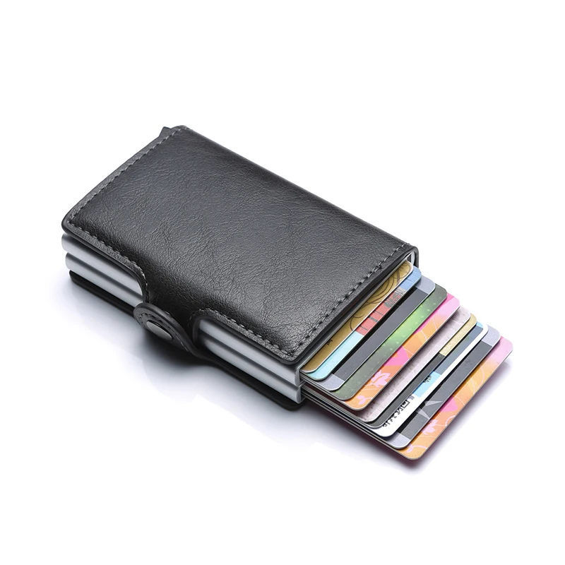 Carbon Fiber Anti Rfid Credit Card Holder Mens Double Cardholder Case Wallet Metal Business Bank Creditcard Minimalist Wallet