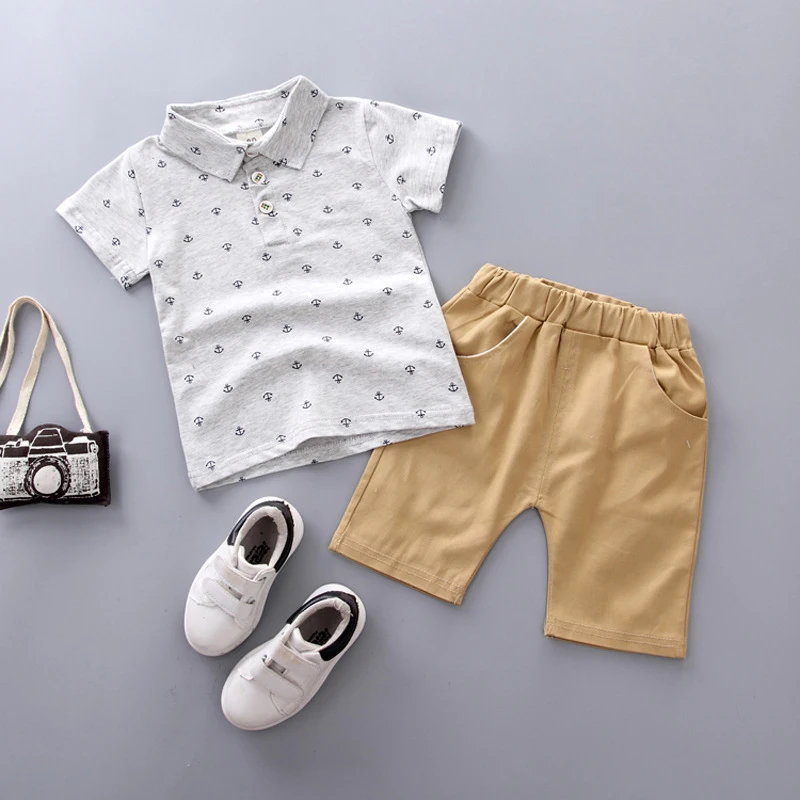 DIMUSI/комплект летней одежды для мальчиков, хлопковые комплекты одежды для малышей с принтом якоря, Детские футболки+ шорты, детская одежда из 2 предметов, EA058