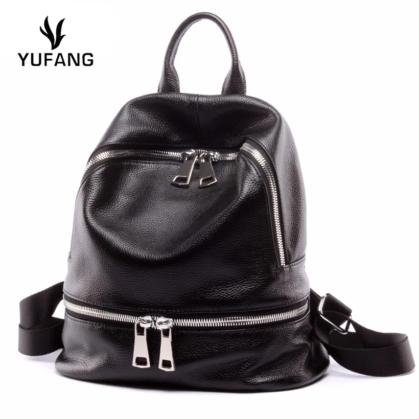 

YUFANG Backpack Female Fashion Women Travel Bag Genuine Leather Solid Color Laptop Bag Vintage Women Backpack Leisure