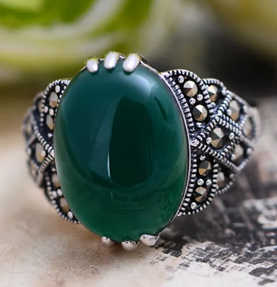 

KJJEAXCMY Jimei silver jewelry wholesale 925 sterling silver jewelry inlaid natural agate Marcasite female ring bag mail