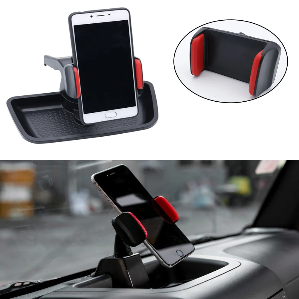 Black ABS Cell Mobile Phone Ipad Holder Car GPS Bracket Dash Mount Holder Storage Organizer Box for Jeep Wrangler JK 2012-2017 (2)