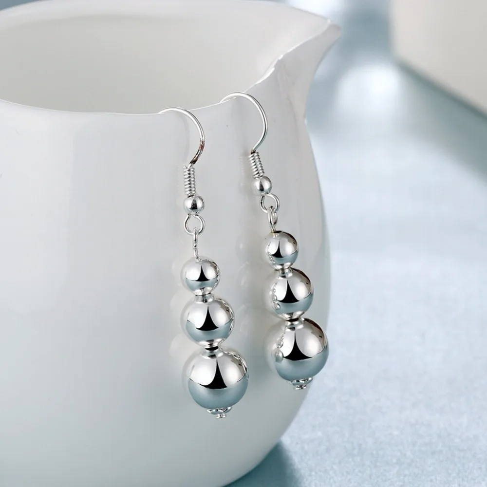 Three balls shining hollow long dangle silver jewelry E699 2018 New