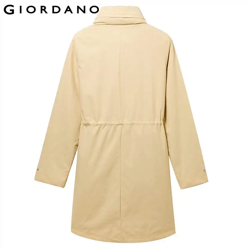 Giordano Женская ветровка окольцованная Талия Скрытая капюшон Длинная стильная