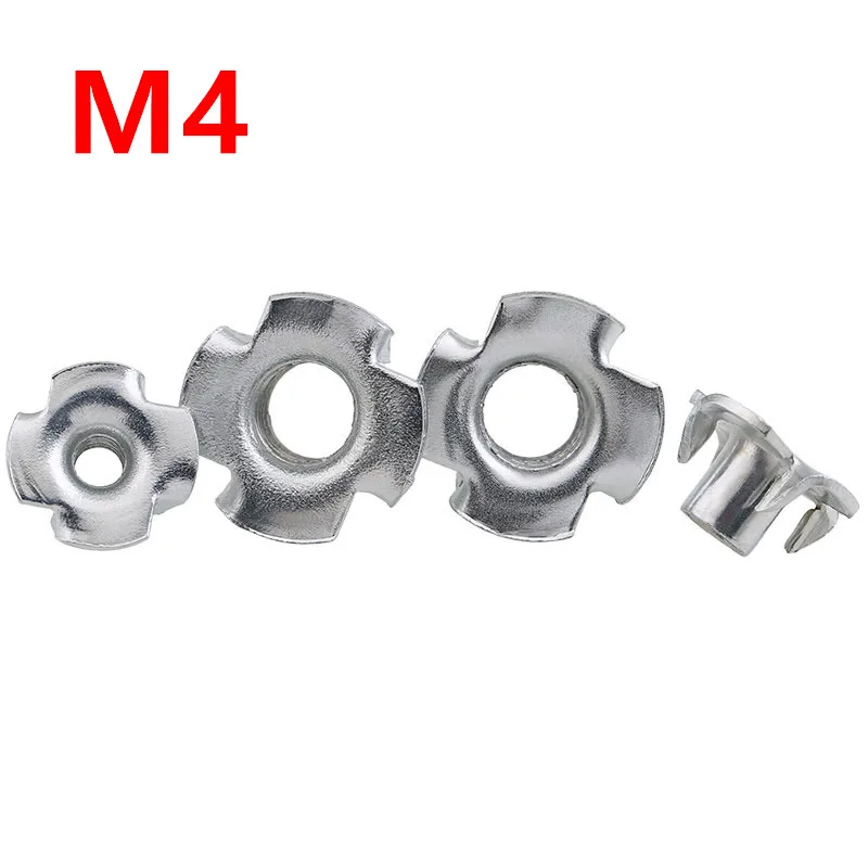 50pcs M4 Zinc Plated Four Claws Nut Speaker Nut T nut Blind Pronged Tee