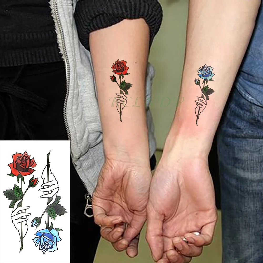 Водостойкие временные тату наклейки красная синяя Роза поддельные тату флэш-тату боди-арт рука назад ноги для девушек женщин мужчин