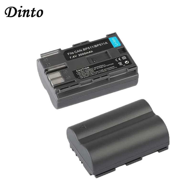 Dinto 2 шт. 2000 мАч 7,4 V BP-511 BP511 BP-511A BP 511 цифровой Камера Батарея для Canon 20D 300D 30D 5D D30 D60 G1 G2 G3 G5 G6