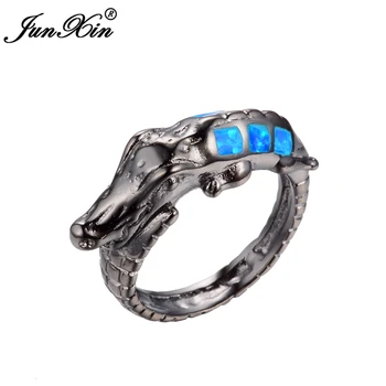 

Unique Black Gold Filled Ring Opal Rings Crocodile Style Men Jewelry Ring Fashion Party Gift Hot Selling Bague Femme